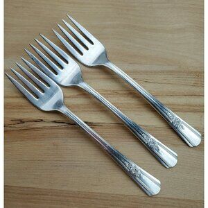 3 Rogers 1940s Desire Salad Dessert Forks  6" International Silver vtg floral